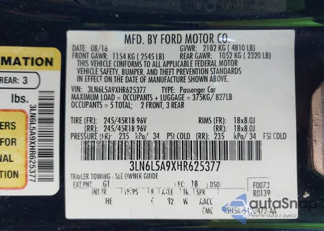 2017 Lincoln Mkz Premiere z USA, uszkodzony, nr VIN 3LN6L5A9XHR625377